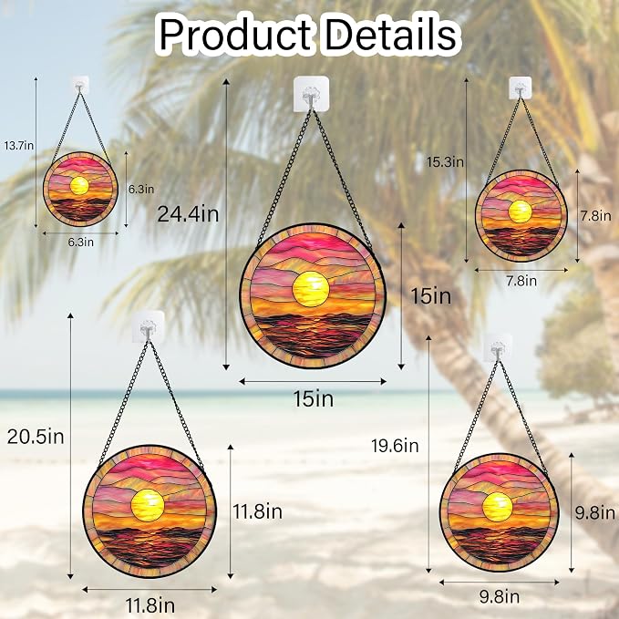 DASTOLL Stained Glass Window Hanging, Sunrise Sea Surface Sun Catchers Diamond Glass Panel Hangings Abstract Suncatcher Decor for Birthday for Women, Men, Wife, Aunt, and Mom 9.8 in