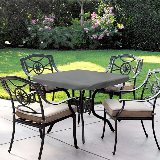 Outdoor Square Table Cover Waterproof UV-Resistant for 24 x 24 Inch Patio Tables - Heavy Duty Weatherproof Table Top Protector with Elastic Hem (Grey)