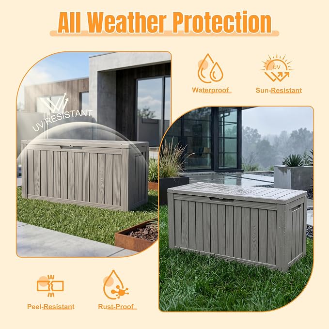 Outdoor Storage Box,140 Gallon Resin Deck Box,Waterproof & UV Resistant Lockable Package Delivery Bin,Toy Cabinet for Indoor & Outdoor