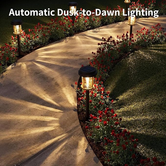 XMCOSY+ Solar Pathway Lights 6 Pack, Bright 20 Lumens Solar Garden Lights, Auto On/Off 10 Hours with Metal Glass Solar Powered, Waterproof Landscape Lights for Outside Yard Walkway Driveway Lawn
