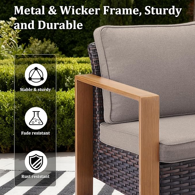 8-Piece Outdoor Patio Furniture Set with 4 Swivel Chairs, All-Weather Wicker Sofa Set for Garden, Yard, Porch and Poolside Seating Grey