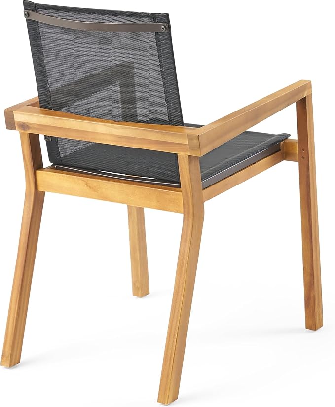 Christopher Knight Home Zion Acacia Wood Outdoor Dining Set for 6, 7 Piece Patio Dining Table and Chair Set, Wooden Outdoor Dining Armchair and Table Set, Teak+Dark Grey