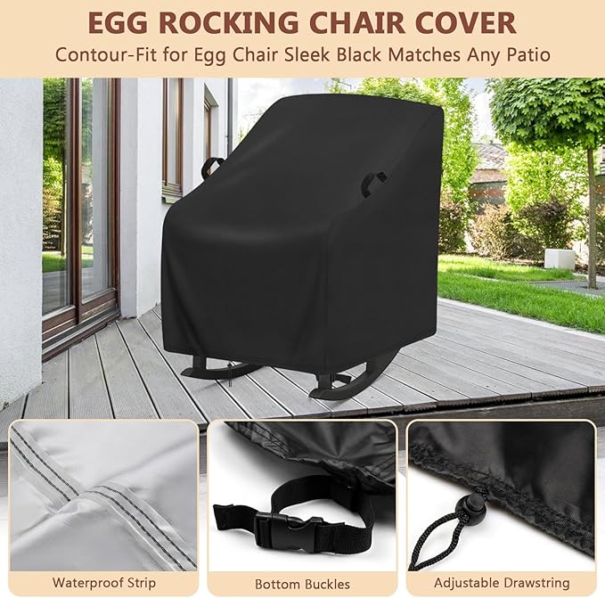 Outdoor Rocking Chair Cover,Waterproof Covers for Patio Papasan Chairs,Heavy Duty-Cover for Indoor Outdoor Egg Rocking-Chair,for Comfy Recliner(1-Pc,27x34x45in)