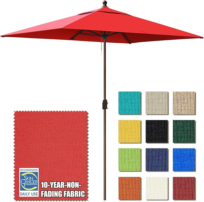 EliteShade USA 10-Year-Non-Fading 6.5x10Ft Rectangular Market Patio Umbrella, UPF 50+ UV Protection Performance Sun Umbrella, Heavy Duty Commercial Grade Outdoor Table Umbrella with Crank, Windproof Vented Top for Garden, Pool, Deck and Outdoor Playset...