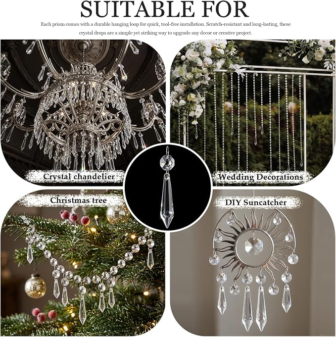 Premium Clear Crystal Glass Drops 3.1" -Multi Purpose Bluk Crystal Beads Hanging Prisms for Holiday Party/Home/Window Decoration/Chandelier Replacement Parts (L-16pcs)