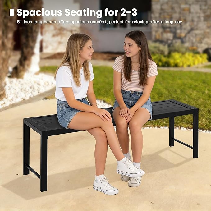 3 Pieces Outdoor Dining Set, 70.9" Patio Dining Table with 2 Metal Outdoor Backless Benches for Garden Lawn Backyard, Black