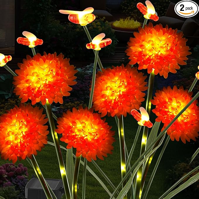 ZENFLORAL'S 2 Pack Solar Garden Lights with Flower and Swaying Bee Decor, Waterproof LED Solar Flowers Outdoor,2 Mode Light for Garden,Patio,Yard,Pathway,Decoration Gifts for Women Mother's Day