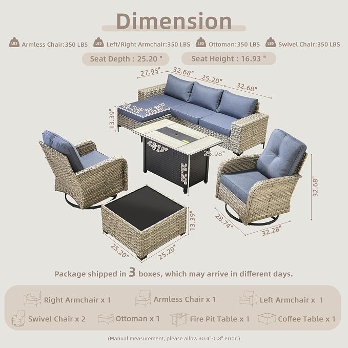 Outdoor Sectional Patio Furniture Set with Fire Pit Table,8 Pieces Wicker Conversation Sets L Shaped Couch,Extra Deep Out Door Sofa Outside Furniture with Swivel Chairs,Blue