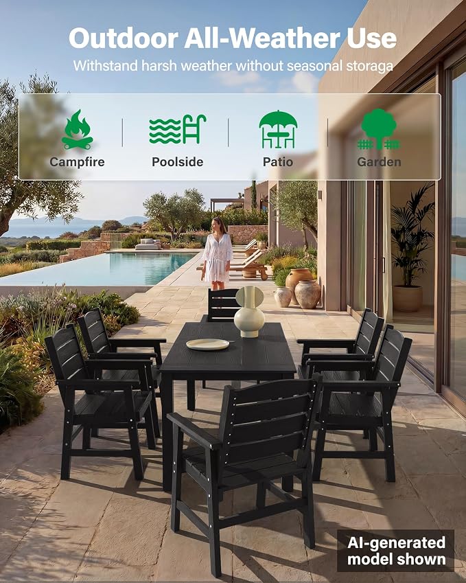 YEFU Outdoor Dining Chairs Set of 2: All-Weather Outdoor Chairs Set of 2 with Wide Seat and Armrests - Heavy-Duty Furniture Set Modern Patio Dining Chair for Outside/Deck/Pool 350lbs Capacity Black