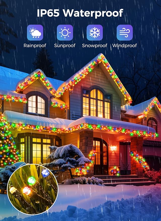 Minetom Solar String Lights Outdoor, 40FT 100 LED Christmas String Lights | Solar Christmas Lights Outdoor with 8 Lighting Modes, Waterproof Color Solar String Lights for Outside Tree Yard, Multicolor