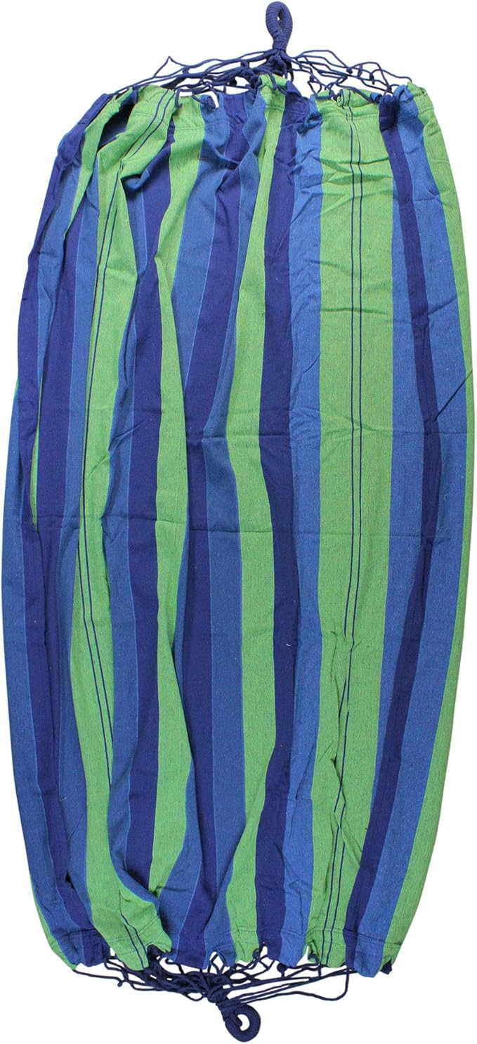 Northlight 32816484 Blue and Green Striped Woven Cotton Double Brazilian Hammock