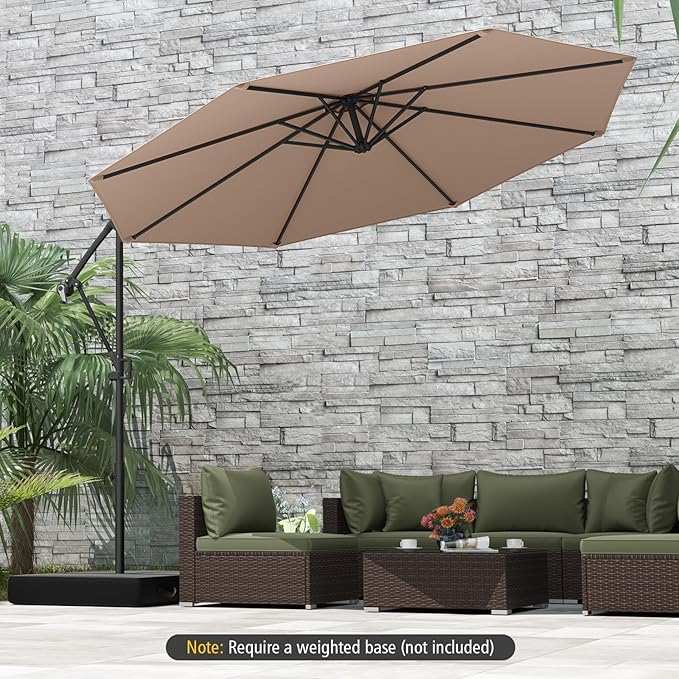 Tangkula 10 FT Patio Offset Umbrella, Hanging Cantilever Umbrella w/X-shaped Base & 360° Rotation, Smooth Crank Handle, Vented Top, Outdoor Market Umbrella for Backyard, Deck (Coffee)