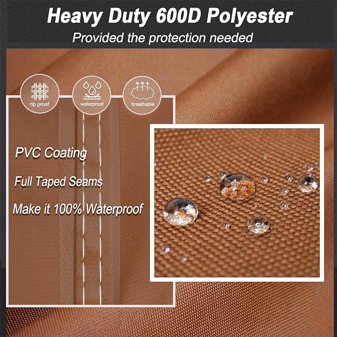 NettyPro Stackable Chair Covers 2 Pack Waterproof Outdoor Stack Chairs Cover Patio Furniture Stacking Chair Covers, Fits for 4-6 Stackable Dining High Back Chairs, 28 W x 35 D x 45 H inch, Brown