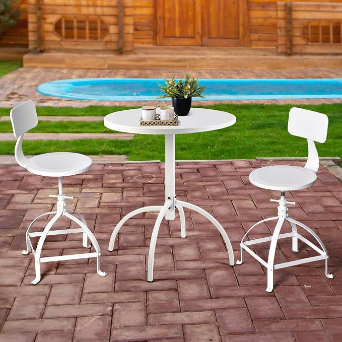 23.6" Premium Steel Patio Dining Table Round Backyard Bistro Table Indoor-Outdoor Furniture Garden Table, Modern Cafe Bar Table, 29.5" Tall