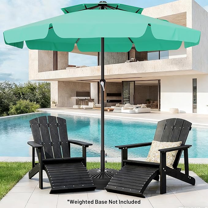 AreShark 12ft 2-Tier Patio Umbrella with Valance - Outdoor Umbrella Waterproof UV Protection, Market Table Umbrella w/ 8 Sturdy Ribs&Crank for Pool, Backyard, Garden(Turquoise)