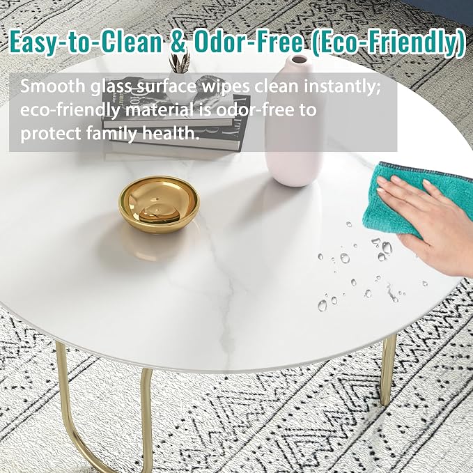 28" Round Tempered Glass Table Top, Marble Glass Surface Protector Heat & Scratch Resistant Multipurpose for Dining, Coffee, Restaurant, Office and End Table (White Marble Pattern, 28 Inch)