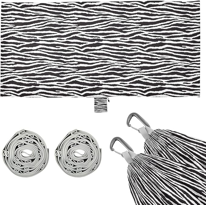 Camping Hammock Outdoor Hammocks for Outside White Zebra Beach Trees Portable Lightweight with Pockets Tree Straps Indoor