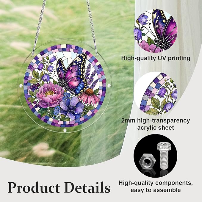 Acrylic Puzzle Suncatcher, Sun Catchers Puzzle for Window Hanging | 8.2 Inch Purple Butterfly DIY Suncatcher Puzzle for Adults, Ideal Gifts for Women, Men, Wife, Mom, Home & Garden Decor