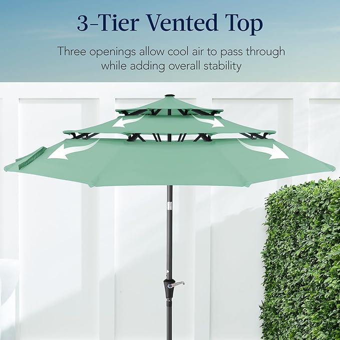 Best Choice Products 10ft 3-Tier Market Patio Umbrella, Outdoor Sun Shade with Tilt, Crank Lift, 8 Ribs for Backyard, Deck, Poolside
