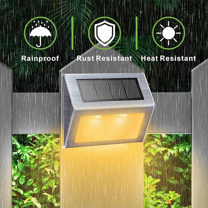 XLUX Warm White Solar Lights for Deck Step Fence Post, SST Housing, 6 Pack | Soft warm non-glare LED, sturdy stainless steel casing , outdoor use, Rainproof, Automatic ON/OFF, not excessively bright