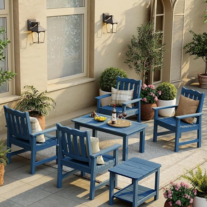 Stoog All-Weather Patio Chairs Set of 2, Heavy Duty Outdoor Chairs with 400 lbs Weight Capacity, Garden Chair for Backyard, Deck, Lawn & Porch, Blue