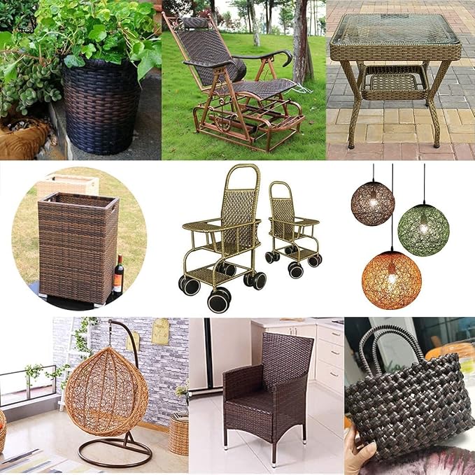 Wicker Repair Material， Flat Synthetic Rattan Weaving Material Plastic Rattan for Knit and Repair Chair Table,Storage Basket,Ect (Coffee Gradient B)