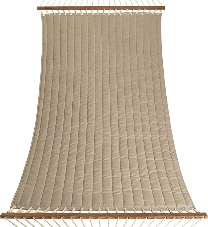 Hatteras Hammocks Large Cast Ash Sunbrella Quilted Hammock – 13 ft. x 55 in., 2-Person, 450 lb Capacity, Cumaru Spreader Bar, Zinc-Plated Hardware – Handcrafted in The USA