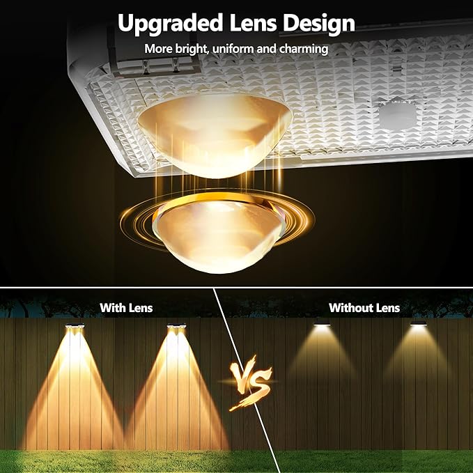 Brizled 12 Pack Solar Fence Lights Outdoor, 300/4000/6000K 3 Modes Fence Lights Solar Powered with LED Focus Lens, Outdoor Fence Lighting Wall Light Waterproof for Outside Backyard Patio Railing Deck