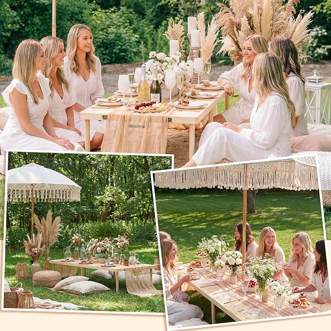 Novabright 8 Person 30 x 60 Inches Boho Table Low Folding Picnic Table Beach Portable Low Wood Floor Event Foldable Garden Wedding Party Camping Picnic with Runner Set(Natural Wood)