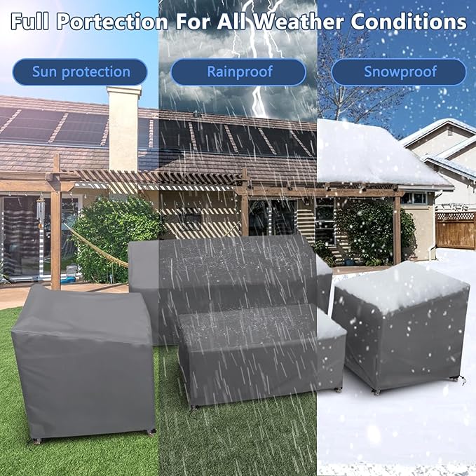 STARTWO Patio Furniture Covers 4 Piece Set, Heavy Duty Waterproof Outdoor Furniture Cover for Rattan Wicker Conversation Set,Grey,Large