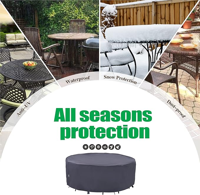 F&J Outdoors Outdoor Patio Furniture Covers, Waterproof UV Resistant Anti-Fading Cover for Medium Round Table Chairs Set, Grey, 72" Dia x 27.5" H