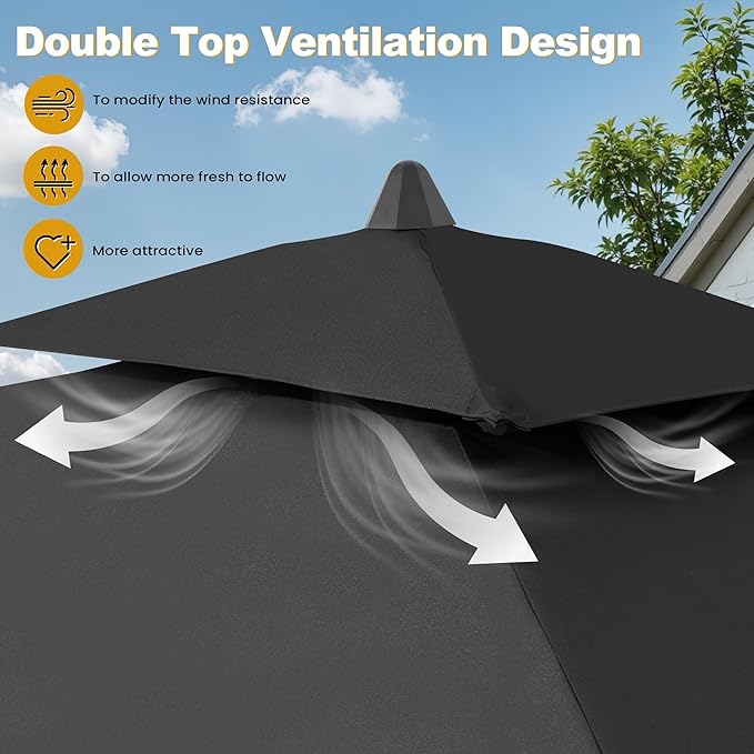9-10ft Patio Umbrella with Base Included - Outdoor Table Umbrella with 2-Year Fade-Resistant Canopy, 43-lb Heavy-Duty Concrete Umbrella Stand with Wheel for Deck, Porch & Backyard