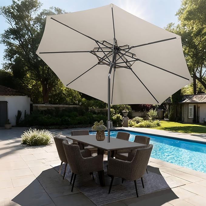 9ft Outdoor Patio Umbrella - 2-Tier Table Umbrella Waterproof UV Protection, Sombrillas de Patio with Push Button Tilt, Sun Umbrella for Pool, Porch, Garden, Backyard (Taupe)
