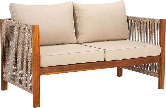 SAFAVIEH Outdoor Collection Roya Natural/Taupe Solid Wood 4-Piece Conversation Set