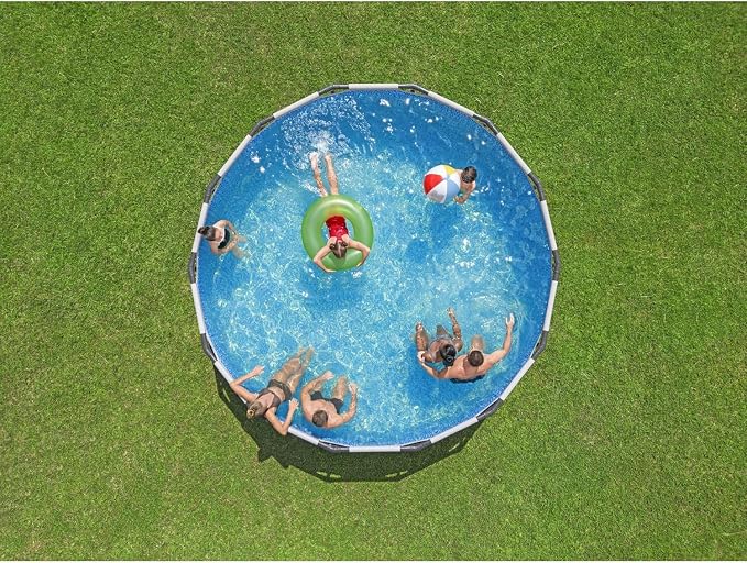14' x- 48" Round Above Ground Swimming Pool Set with Sand Filter Pump, Ladder & Cover – Durable Steel Frame Outdoor Pool for Backyard Family Fun