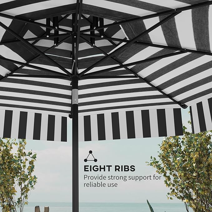 Outsunny 8.6FT Patio Umbrella, UPF 30+ Outdoor Market Umbrella, 2-Tier Vented Patio Table Umbrella with Crank 8 Ribs, Tiltable Porch Umbrella for Garden Deck Poolside, Black