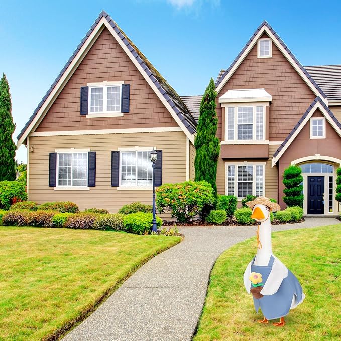 FuWeave Summer Porch Goose Outfit for 17" Blue Overalls Lawn Goose Costume Clothes for Outdoor Patio Yard Lawn Art Decoration