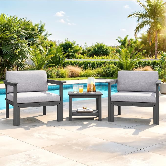 18" Outdoor Side Table, 2-Tier Patio Side Table, Weather Resistant, Easy Assembled, HIPS Adirondack Side Table for Backyard, Pool, Indoor (Gray)