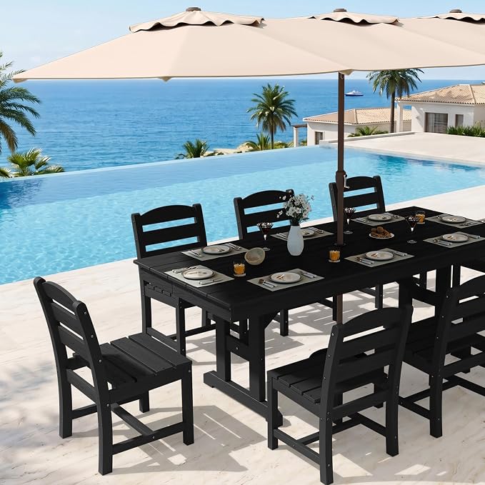 KINGYES Outdoor Armless Dining Chairs Set of 8,All-Weather HDPE Patio Chairs for Backyard,Pooside,Black
