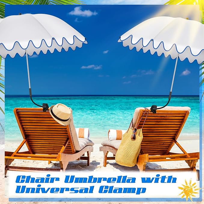 Abbylike 2 Pcs Scalloped Chair Umbrella with Universal Adjustable Clamp 38'' Portable Wheelchair Umbrella UPF 50+ Camping Chair Parasol with Bag for Outdoor Patio Lawn
