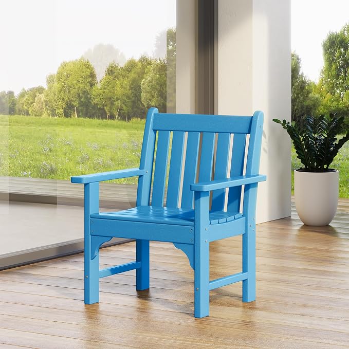 Costaelm Outdoor Dining Arm Chair, Patio HDPE Garden Dining Table Chair, Poly Lumber Waterproof Restaurant Bistro Farmhouse Chairs for Outside Porch Backyard, Pacific Blue