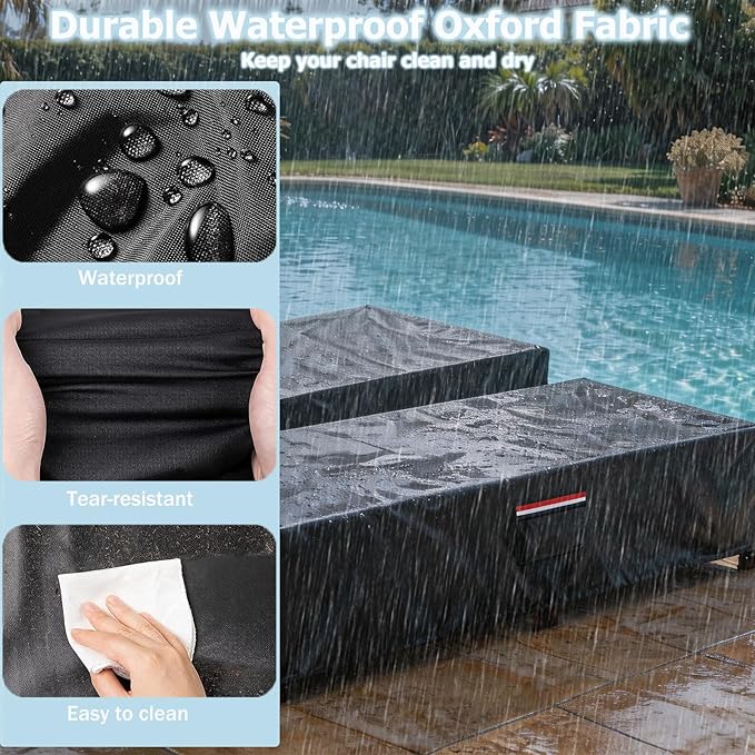 Outdoor Chaise Lounge Covers 2 Pack,Heavy Duty 600D Tear-Resistant Lounge Chair Cover Waterproof Outdoor,All-Weather Protection Patio Chaise Lounge Covers,78" L x 26" W x 13" H