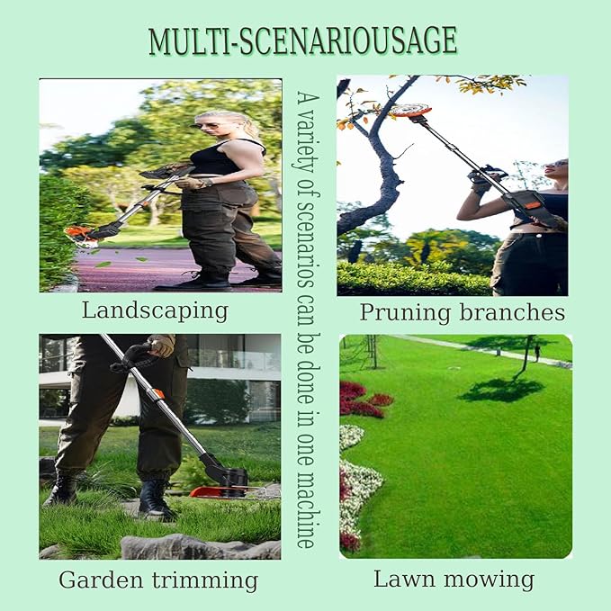 Weed Wacker, Electric Weed Wacker Cordless Trimmer,Grass Trimmer Stingless Lightweight Grass Trimmers 3 Types Blades,2 Batteries, 1 Chargerfor Lawn, Yard, Garden (Black)