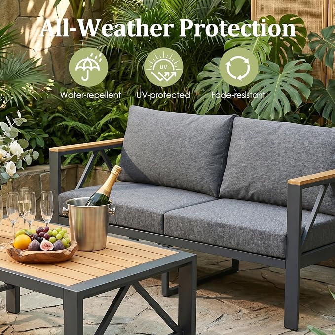 INGEROOM Aluminum Outdoor Patio 2 PCS Armchair Set, Washable Thick Cushions, All-Weather Modern Metal Furniture for Garden, Backyard, Porch, Dark Gray