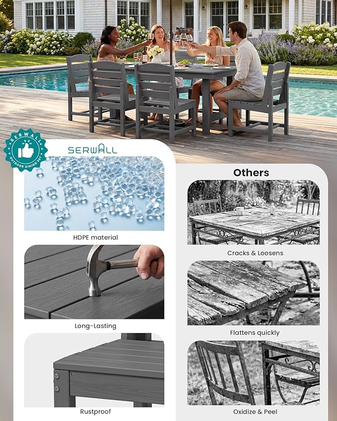 SERWALL Armless Outdoor Dining Chair Set of 2, All Weather Resistant, Gray | Armless Dining Chairs built to last with 330 lb capacity. Compact 24.6"Dx19.3"Wx33.6"H. Weatherproof & easy to clean.