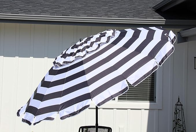 Heininger DestinationGear Deluxe 8 ft Black and White Stripe Patio and Beach Umbrella