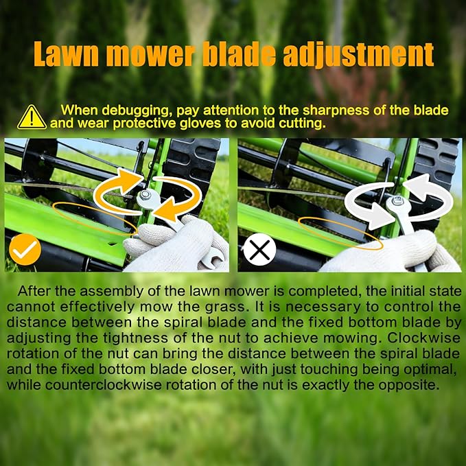 14-Inch 4-Blade Push Reel Lawn Mower, Manual Reel Push Mower, Walk-Behind Lawn Mowers, 5-Position Cutting Height Adjustment for Garden, Yard and Field, Suitable for 1-3 Inches of Grass