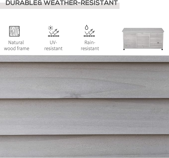Wooden Deck Box, 75 Gallon Outdoor Storage Container Patio Storage Chest with Aerating Gap and Weather-Resistant Finish, Grey Garden Organizer for Cushions Tools