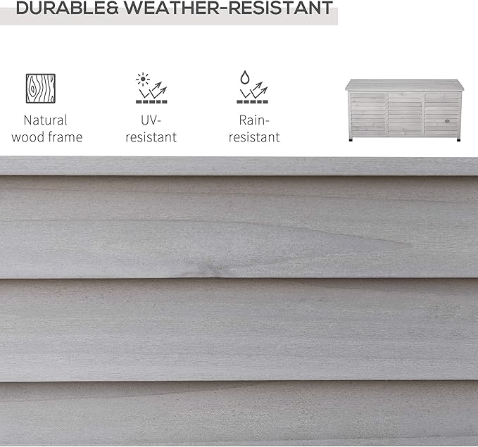 Havemies 75 Gallon Wooden Deck Box, Outdoor Storage Container with Aerating Gap & Weather-Fighting Finish, Grey