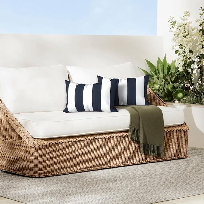 DYTXIII Pack of 2 Waterproof Outdoor Lumbar Pillow with Inserts, 12x20 in Rectangle Decorative Patio Throw Pillow for Home, Sofa,Bench and Patio Furniture, Cabana Navy